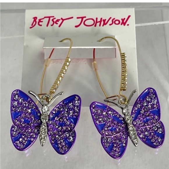 Betsey Johnson Purple Butterfly Pave Dangle Earrings NWT - Picture 4 of 5